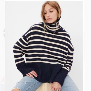 GAP Oversized Navy Blue Striped Turtleneck Sweater - NWT Size XXS